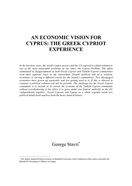 An Economic Vision for Cyprus: the Greek Cypriot Experience