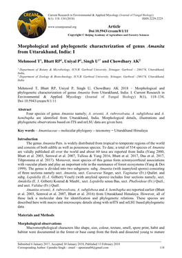 Morphological and Phylogenetic Characterization of Genus Amanita from Uttarakhand, India: I