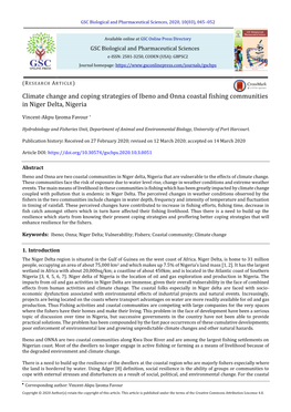 Climate Change and Coping Strategies of Ibeno and Onna Coastal Fishing Communities in Niger Delta, Nigeria