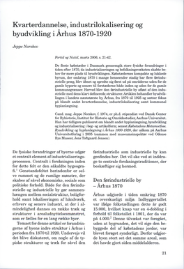 Kvarterdannelse, Industrilokalisering Og Byudvikling I Århus 1870-1920 Jeppe Norskov