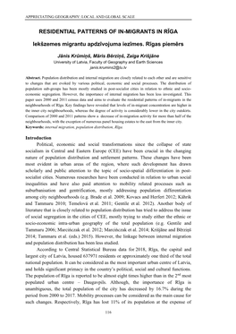 RESIDENTIAL PATTERNS of IN-MIGRANTS in RĪGA Iekšzemes