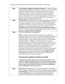 The History of the Department of Anesthesia Historical Timeline - Manuscript