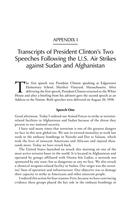 Transcripts of President Clinton's Two Speeches Following the U.S. Air