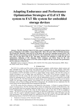 Adapting Endurance and Performance Optimization Strategies of Exfat File System to FAT File System for Embedded Storage Devices Keshava Munegowda #1, Dr