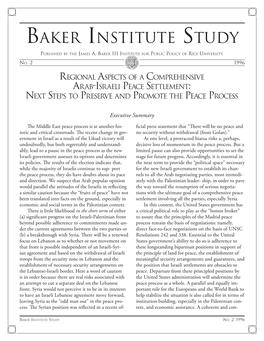 Regional Aspects of a Comprehensive Arab-Israeli Peace Settlement: Next Steps to Preserve and Promote the Peace Process
