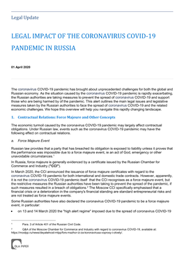 Legal Impact of the Coronavirus Covid-19 Pandemic in Russia
