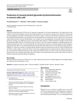 Production of Cinnamyl Alcohol Glycosides by Biotransformation in Roseroot Callus Cells