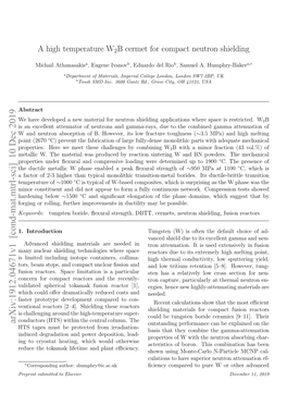 A High Temperature W2B Cermet for Compact Neutron Shielding