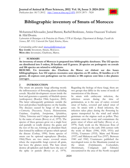 Bibliographic Inventory of Smuts of Morocco
