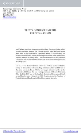 Treaty Conflict and the European Union Jan Klabbers Frontmatter More Information