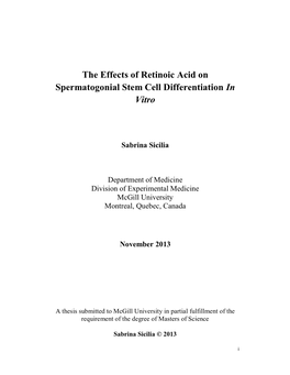 The Effects of Retinoic Acid on Spermatogonial Stem Cell Differentiation in Vitro