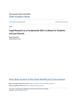 Legal Research As a Fundamental Skill: a Lifeboat for Students and Law Schools