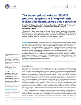 The Transcriptional Cofactor TRIM33 Prevents Apoptosis in B