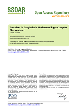 Terrorism in Bangladesh: Understanding a Complex Phenomenon Lorch, Jasmin