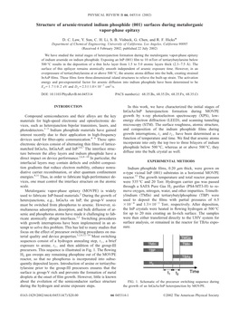 Structure of Arsenic-Treated Indium Phosphide „001… Surfaces During Metalorganic Vapor-Phase Epitaxy