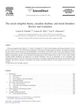 The Social Zeitgeber Theory, Circadian Rhythms, and Mood Disorders: Review and Evaluation ⁎ Louisa D