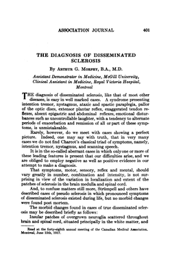 THE DIAGNOSIS of DISSEMINATED SCLEROSIS by ARTHR G