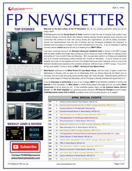 FP NEWSLETTER TOP STORIES Welcome to the April Edition of the FP Newsletter Vol