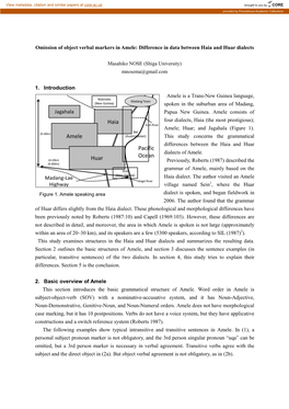 Omission of Object Verbal Markers in Amele: Difference in Data Between Haia and Huar Dialects