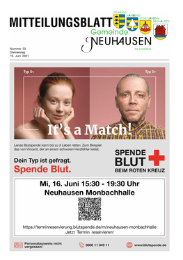 Mi, 16. Juni 15:30 - 19:30 Uhr Neuhausen Monbachhalle