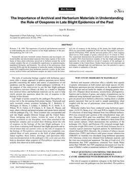 The Importance of Archival and Herbarium Materials in Understanding the Role of Oospores in Late Blight Epidemics of the Past