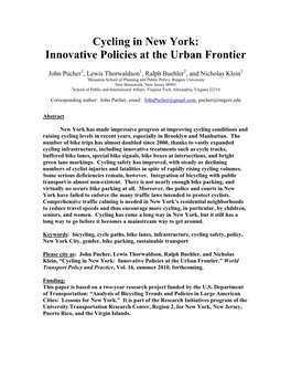 Cycling in New York: Innovative Policies at the Urban Frontier