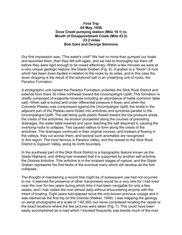 First Trip 05 May, 1956 Dove Creek Pumping Station (Mile 19.1) to Mouth of Disappointment Creek (Mile 43.2) 23.2 Miles Bob Gant and George Simmons