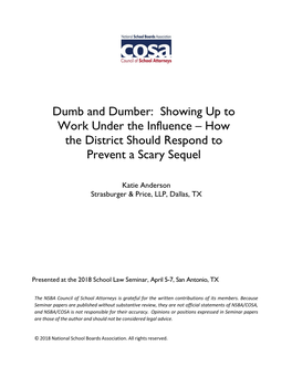 Dumb and Dumber: Showing up to Work Under the Influence – How the District Should Respond to Prevent a Scary Sequel