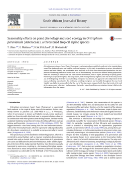 Seasonality Effects on Plant Phenology and Seed Ecology in Oritrophium Peruvianum (Asteraceae), a Threatened Tropical Alpine Species