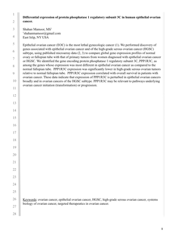 Differential Expression of PPP1R3C in Human Epithelial Ovarian Cancer