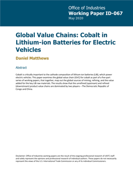 Global Value Chains: Cobalt in Lithium-Ion Batteries for Electric Vehicles Daniel Matthews