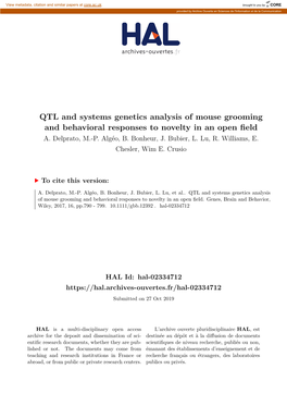 QTL and Systems Genetics Analysis of Mouse Grooming and Behavioral Responses to Novelty in an Open Field A