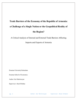 Trade Barriers of the Economy of the Republic of Armenia: a Challenge