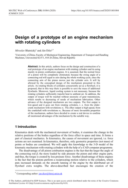 Design of a Prototype of an Engine Mechanism with Rotating Cylinders