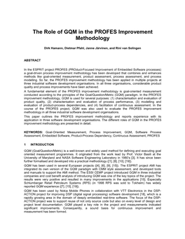 The Role of GQM in the PROFES Improvement Methodology