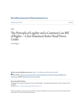 The Principle of Legality and a Common Law Bill of Rights—Clear Statement Rules Head Down Under, 42 Brook