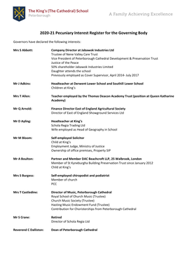 2020-21 Pecuniary Interest Register for the Governing Body