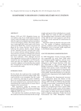 Hampshire's Highways Under Military Occupation