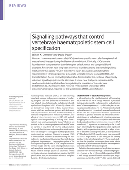 Signalling Pathways That Control Vertebrate Haematopoietic Stem Cell Specification