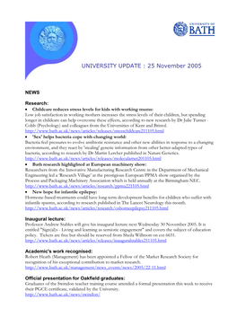 UNIVERSITY UPDATE : 25 November 2005