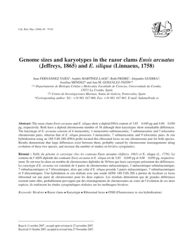 Genome Sizes and Karyotypes in the Razor Clams Ensis Arcuatus (Jeffreys, 1865) and E