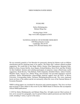 NBER WORKING PAPER SERIES FOLKLORE Stelios Michalopoulos Melanie Meng Xue