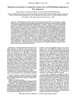 Membrane Association of Lipoprotein Lipase and a Camp-Binding