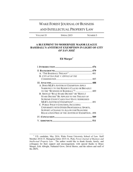 A Blueprint to Modernize Major League Baseball's Antitrust