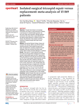 Isolated Surgical Tricuspid Repair Versus Replacement: Meta-­Analysis of 15 069 Patients