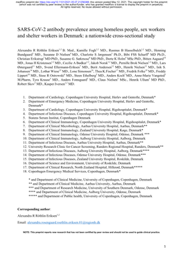 SARS-Cov-2 Antibody Prevalence Among Homeless People, Sex Workers and Shelter Workers in Denmark: a Nationwide Cross-Sectional Study