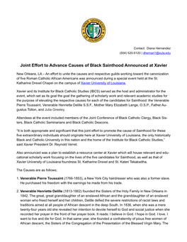 Joint Effort to Advance Causes of Black Sainthood Announced at Xavier