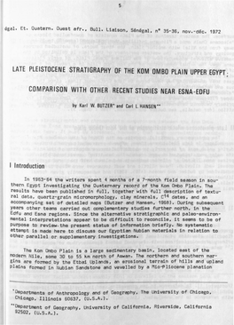 Late Pleistocene Stratigraphy of the Kom Ombo Plain, Upper Egypt