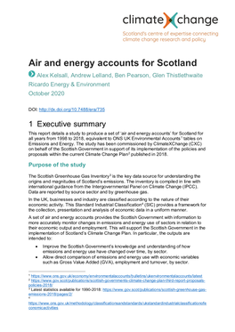 Air and Energy Accounts for Scotland Alex Kelsall, Andrew Lelland, Ben Pearson, Glen Thistlethwaite Ricardo Energy & Environment October 2020