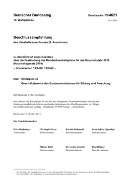DS 19/4621 Bundeshaushalt Bildung Und Forschung